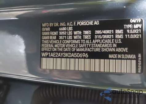 2019 Porsche Cayenne E-Hybrid z USA, uszkodzony, nr VIN WP1AE2AY3KDA50696